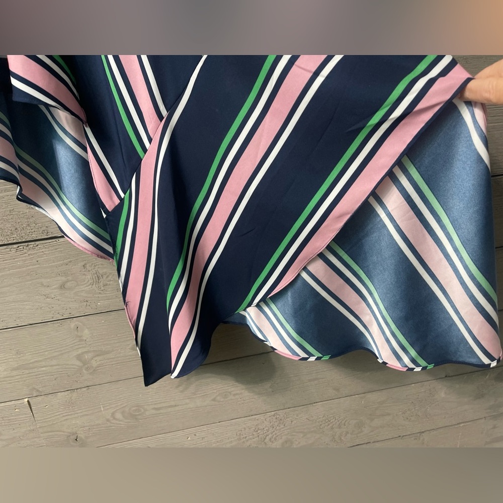 Bar lll Satin Striped Asymetrical Coastal Grandma Career Chic Skirt Sz 4 Fall - Picture 6 of 13